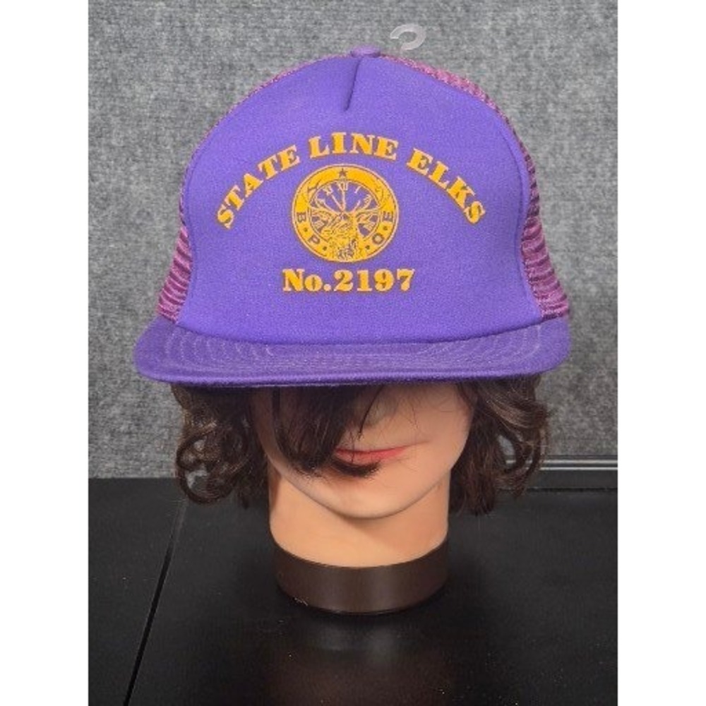 Vintage State Line Elks Lodge No. 2197 Purple Trucker Hat Snapback USA Casual